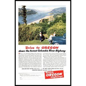 1940 Oregon Columbia River Highway Vintage Print Ad Family Vacation Wall Art